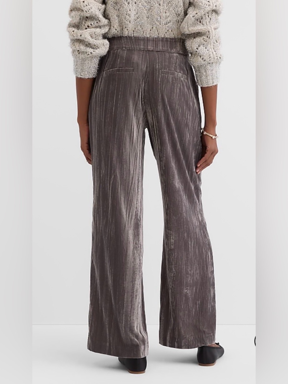 LOFT Taupe Wide-Leg Crushed Velvet Pants - Picture 2 of 8